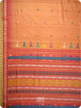 Rust Orange Red Airavata Konark Double Palla Handspun Tussar Silk Saree