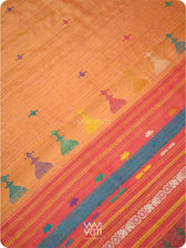 Rust Orange Red Airavata Konark Double Palla Handspun Tussar Silk Saree