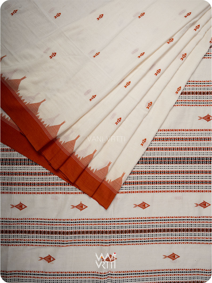 Off White Orange Natural Dyed Kotpad Cotton Saree
