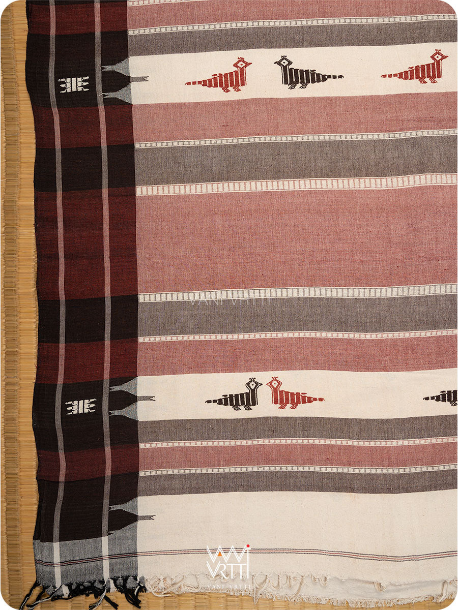 White Black Madder Ganga Jamuna Fish Motif Cotton Kotpad Sari