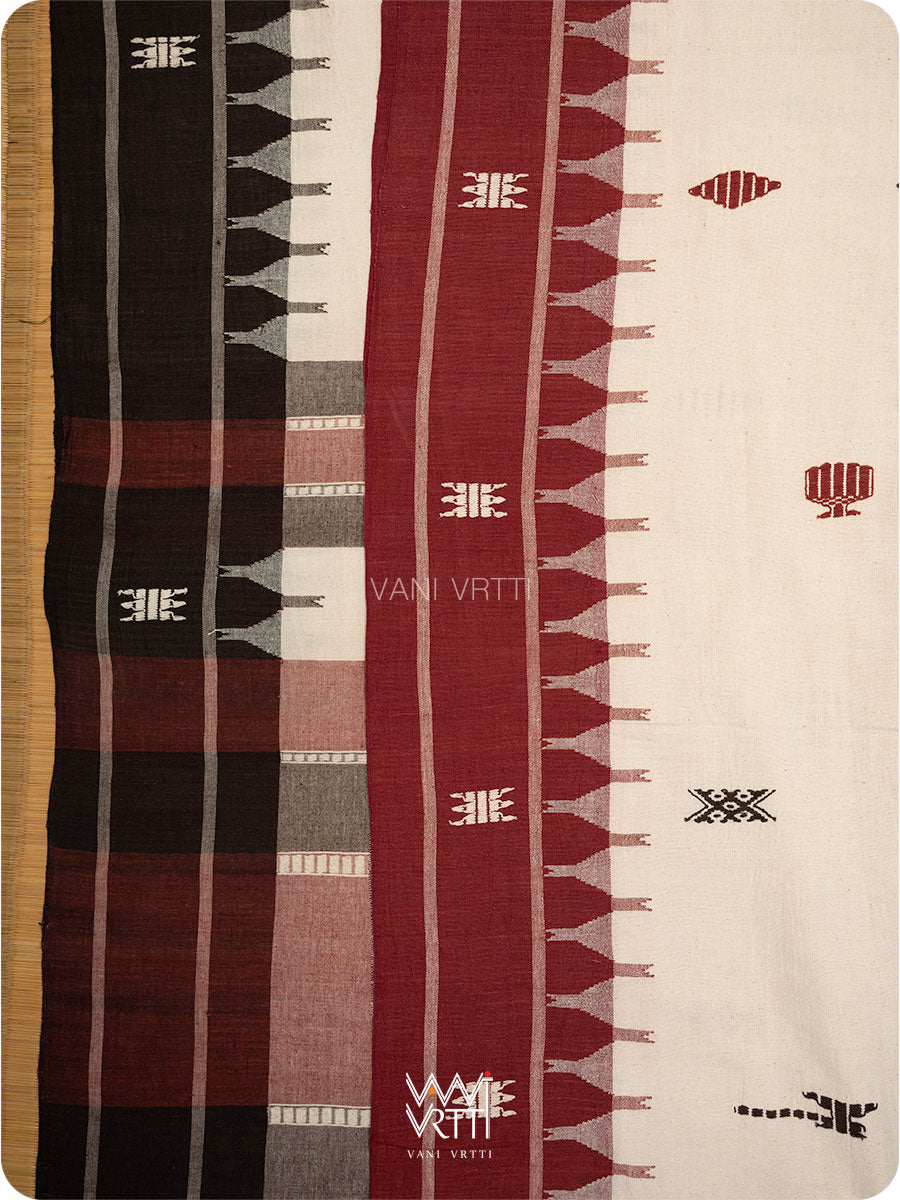White Black Madder Ganga Jamuna Fish Motif Cotton Kotpad Sari