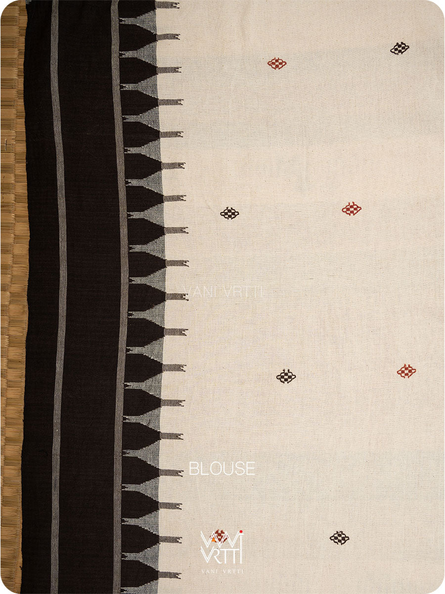 White Black Madder Ganga Jamuna Fish Motif Cotton Kotpad Sari
