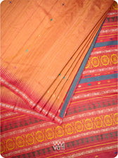 Rust Orange Red Airavata Konark Double Palla Handspun Tussar Silk Saree