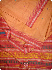 Rust Orange Red Airavata Konark Double Palla Handspun Tussar Silk Saree