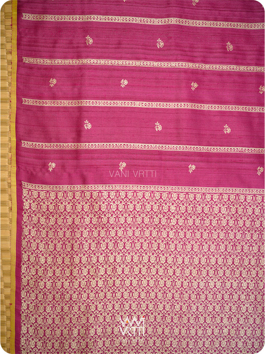 Wine Pink Gulab Jaal Master Weave Exclusive Handspun Tussar Silk Saree