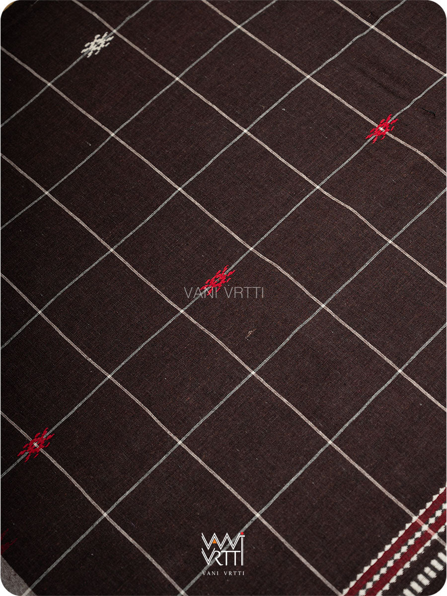 Deep Coffee Checks Peacock Cotton Kotpad Sari