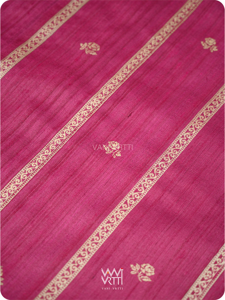 Wine Pink Gulab Jaal Master Weave Exclusive Handspun Tussar Silk Saree