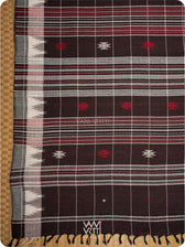 Deep Coffee Checks Peacock Cotton Kotpad Sari