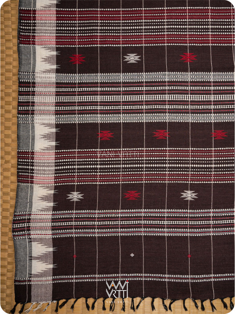 Deep Coffee Checks Peacock Cotton Kotpad Sari