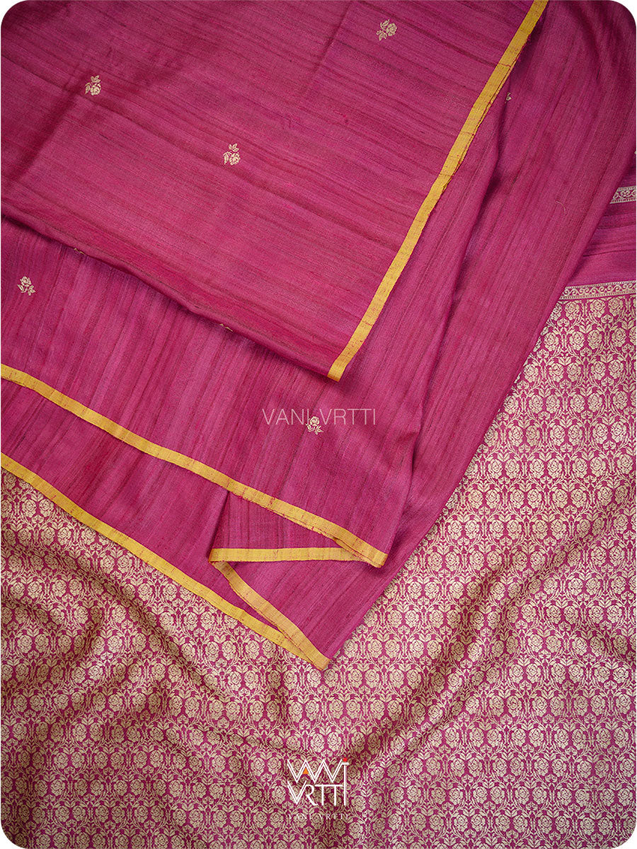 Wine Pink Gulab Jaal Master Weave Exclusive Handspun Tussar Silk Saree