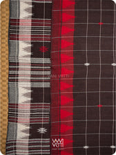 Deep Coffee Checks Peacock Cotton Kotpad Sari