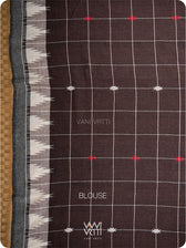 Deep Coffee Checks Peacock Cotton Kotpad Sari