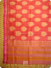 Red Peepal Ikat Handspun Tussar Silk Saree
