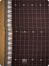 Deep Coffee Checks Peacock Cotton Kotpad Sari