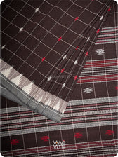 Deep Coffee Checks Peacock Cotton Kotpad Sari