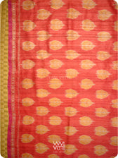 Red Peepal Ikat Handspun Tussar Silk Saree