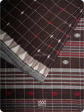 Deep Coffee Checks Peacock Cotton Kotpad Sari