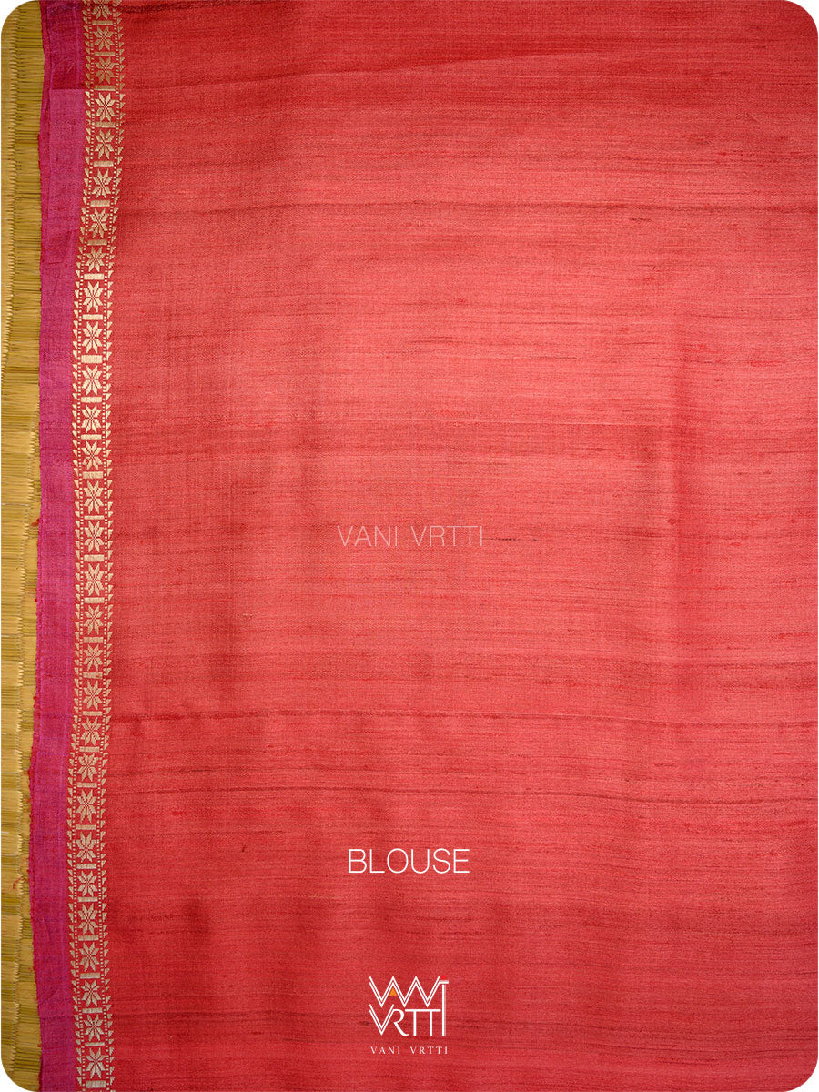 Red Peepal Ikat Handspun Tussar Silk Saree