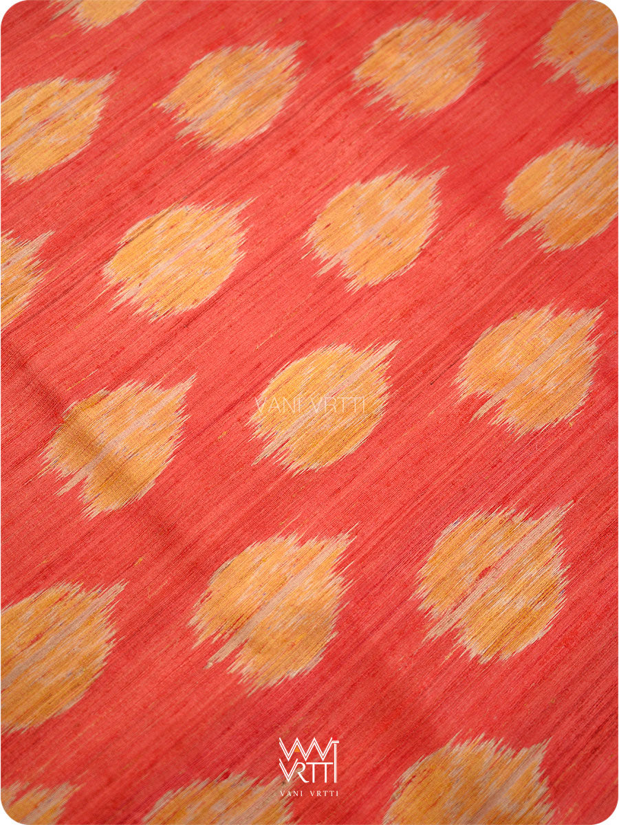 Red Peepal Ikat Handspun Tussar Silk Saree