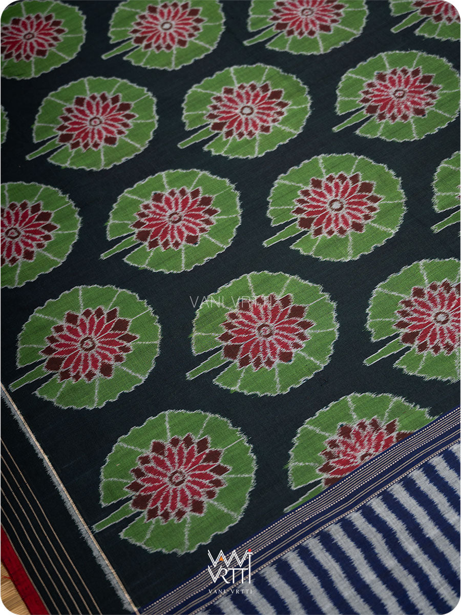 Black Lily Pond Cotton Ikat Saree