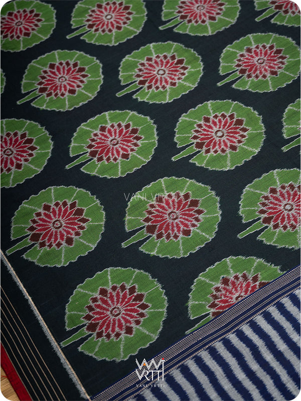 Black Lily Pond Cotton Ikat Saree