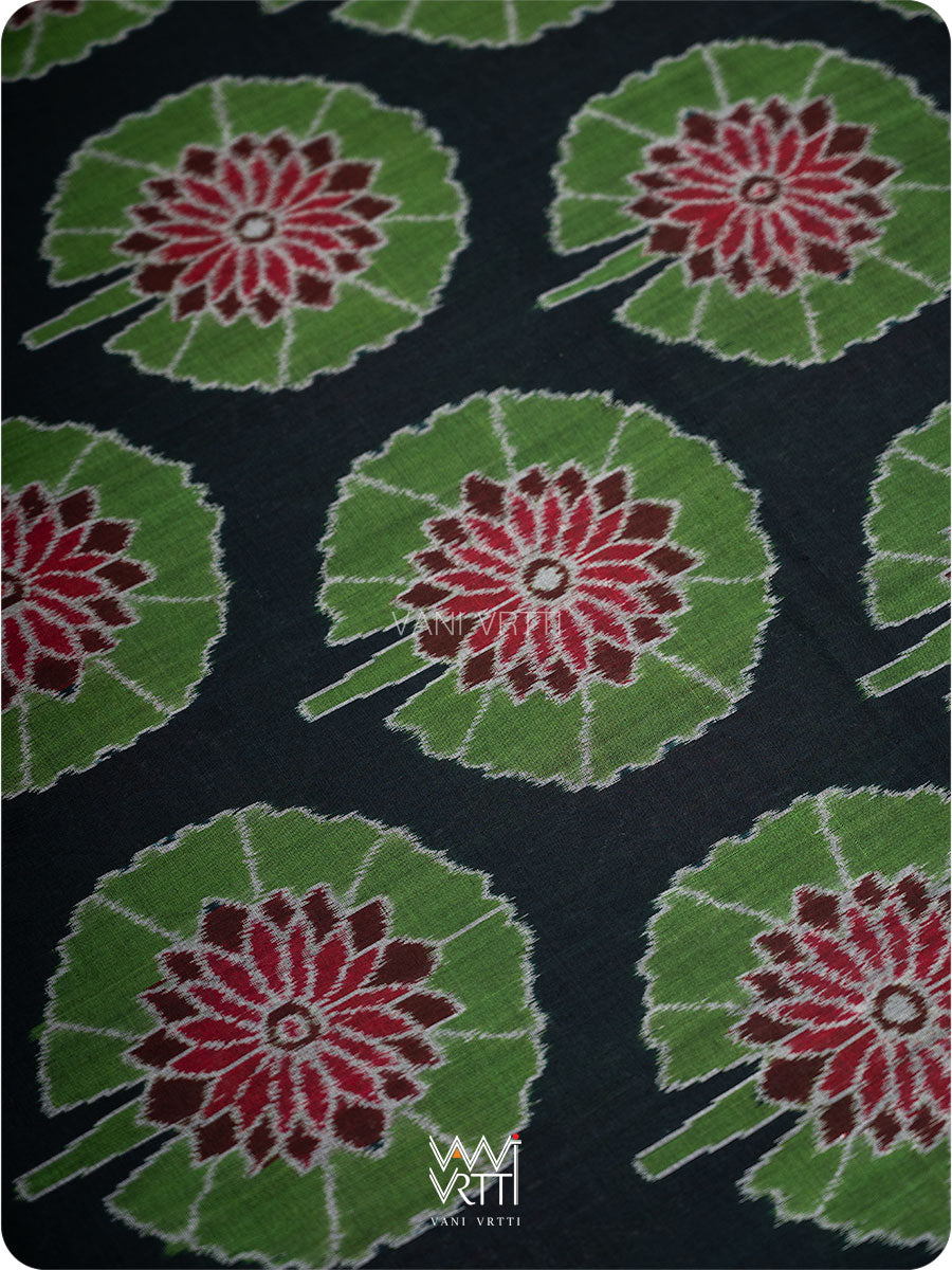 Black Lily Pond Cotton Ikat Saree
