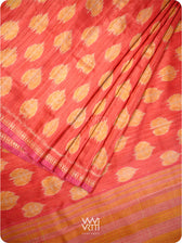 Red Peepal Ikat Handspun Tussar Silk Saree