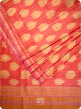 Red Peepal Ikat Handspun Tussar Silk Saree