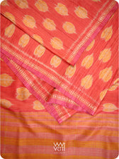Red Peepal Ikat Handspun Tussar Silk Saree