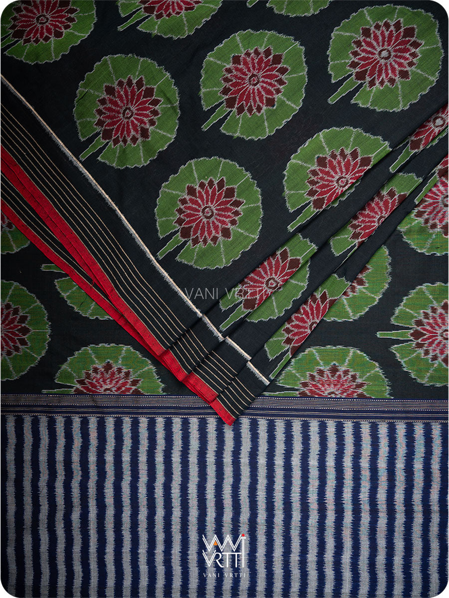 Black Lily Pond Cotton Ikat Saree