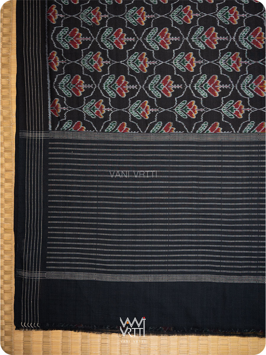 Black Laal Jaba Single Ikat Fine Cotton Saree