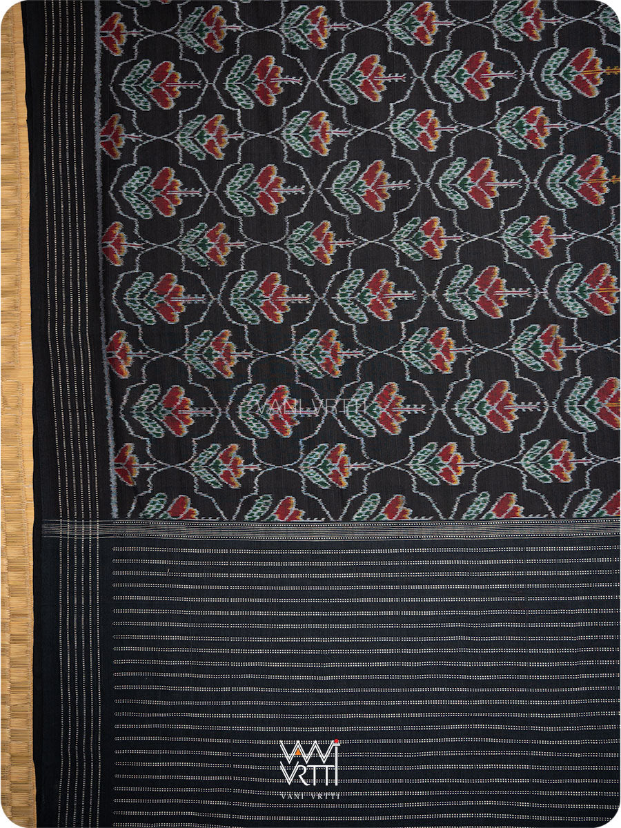 Black Laal Jaba Single Ikat Fine Cotton Saree