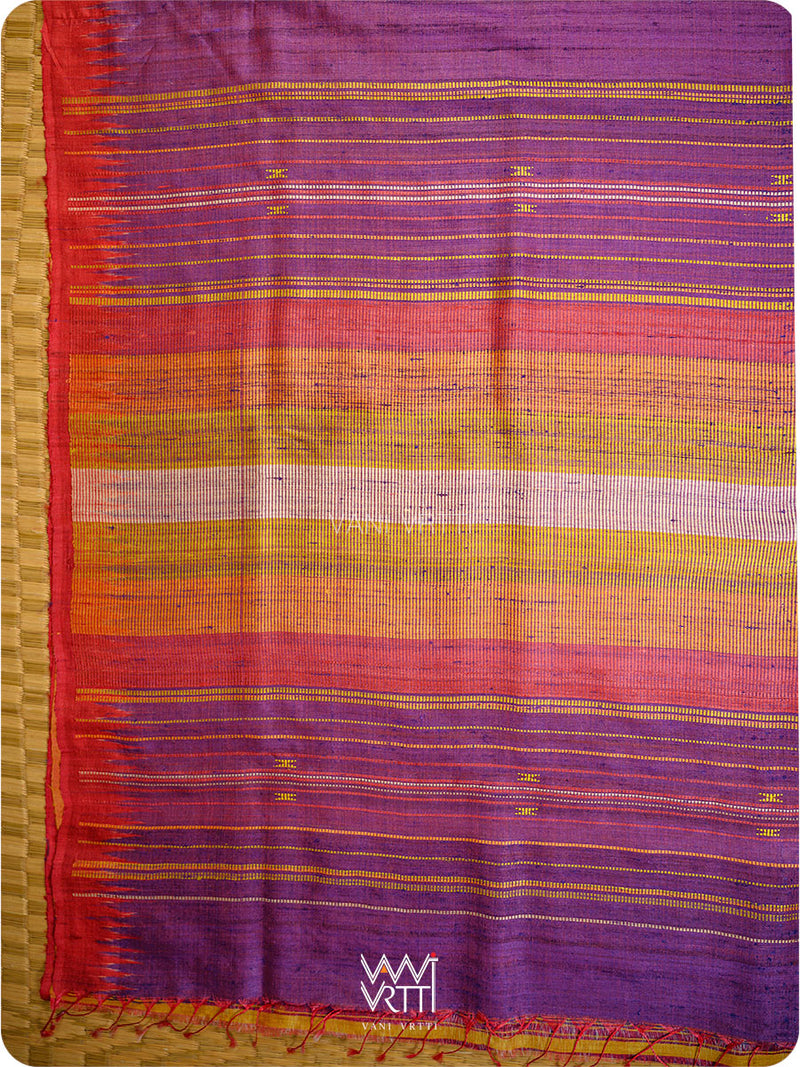 Reddish Purple Ganga Jamuna Kondha Handspun Tussar Silk Saree