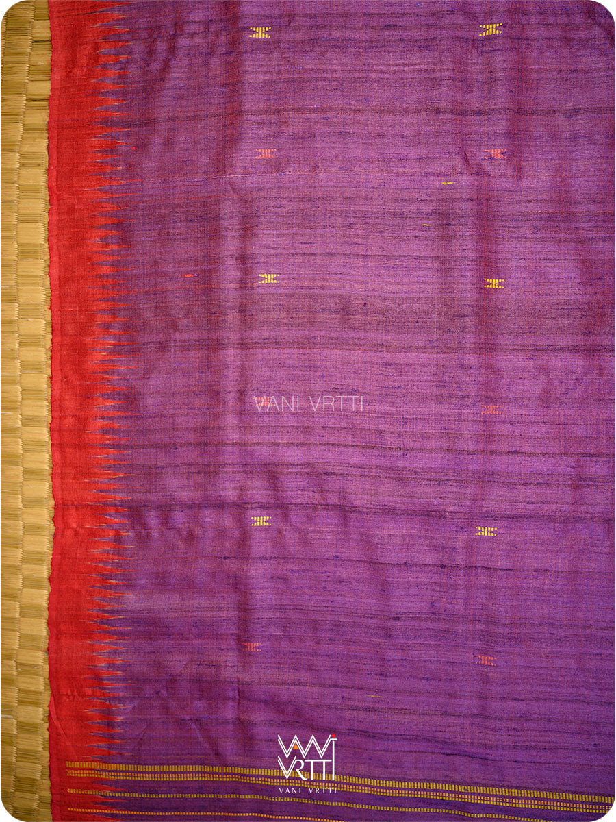 Reddish Purple Ganga Jamuna Kondha Handspun Tussar Silk Saree