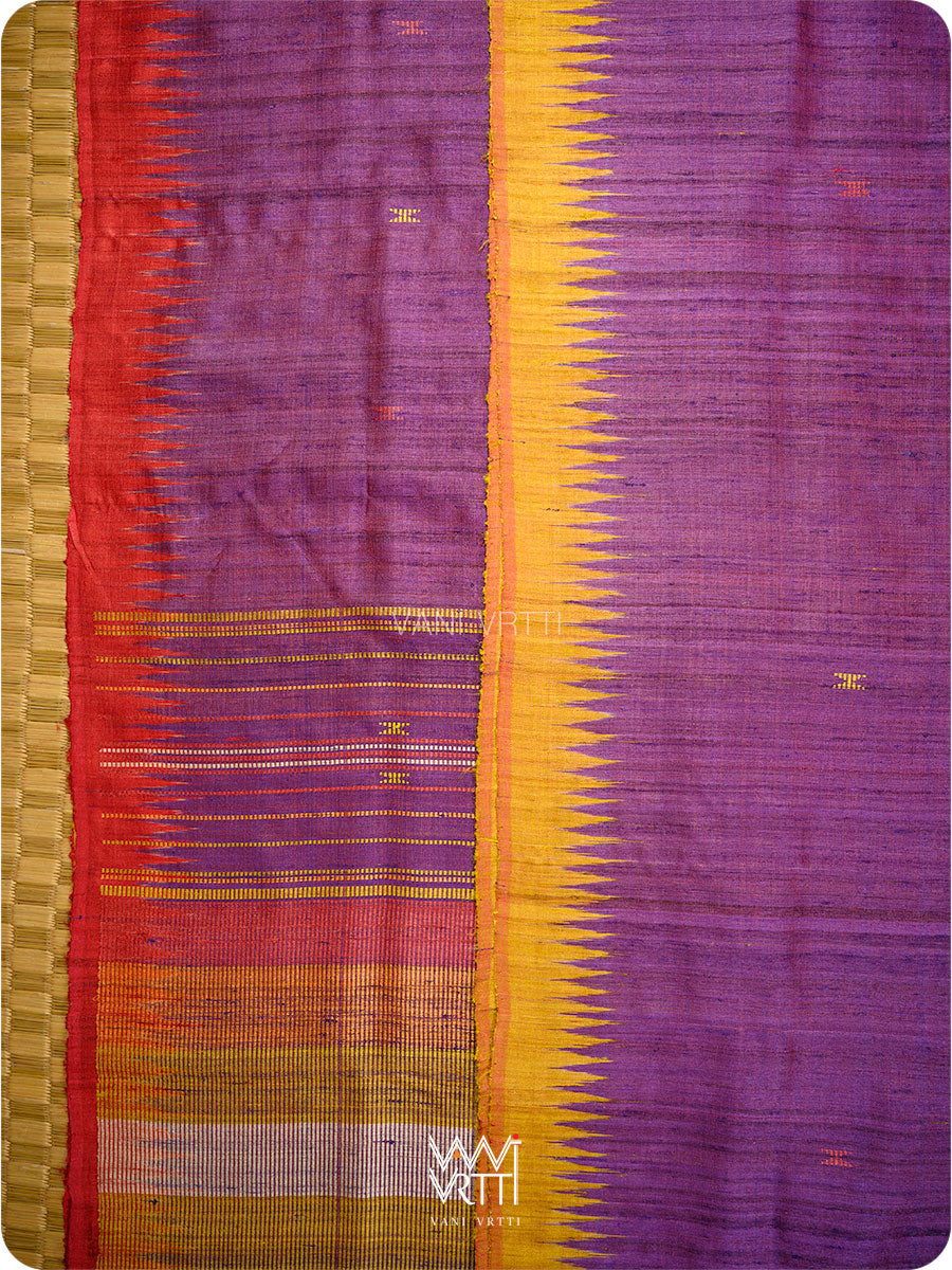 Reddish Purple Ganga Jamuna Kondha Handspun Tussar Silk Saree