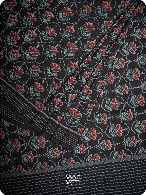 Black Laal Jaba Single Ikat Fine Cotton Saree