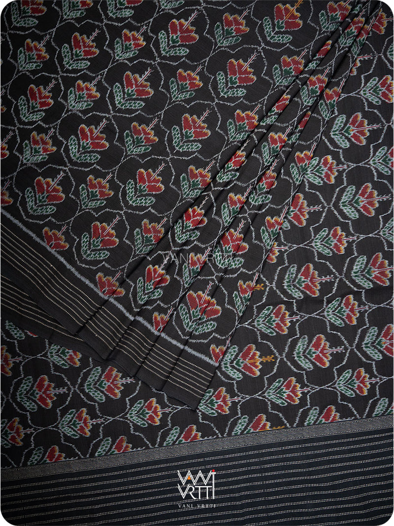 Black Laal Jaba Single Ikat Fine Cotton Saree