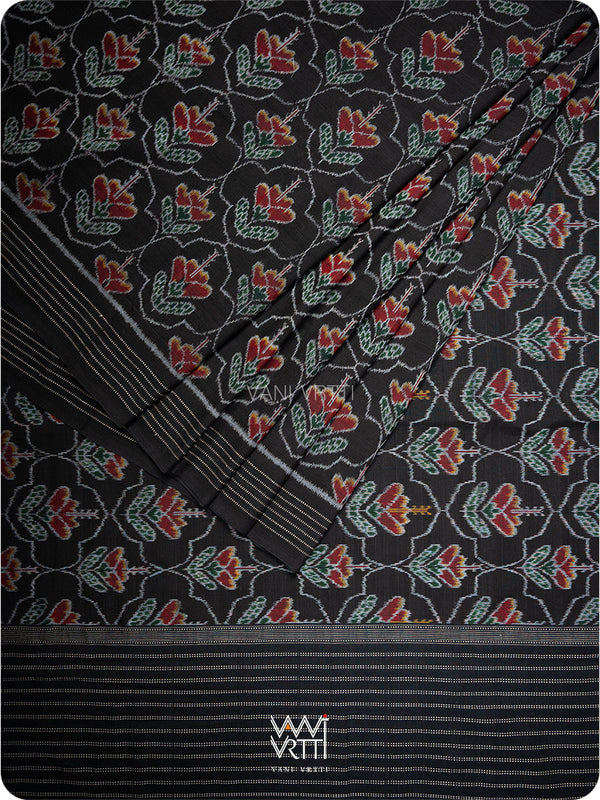 Black Laal Jaba Single Ikat Fine Cotton Saree