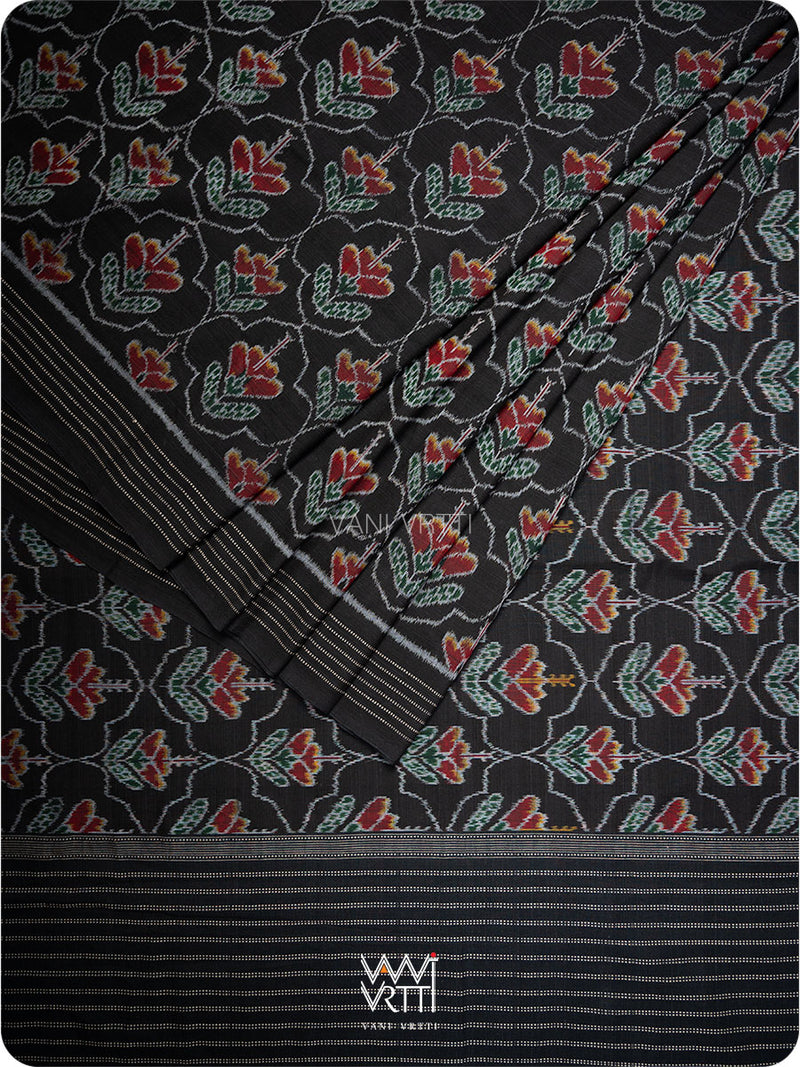 Black Laal Jaba Single Ikat Fine Cotton Saree