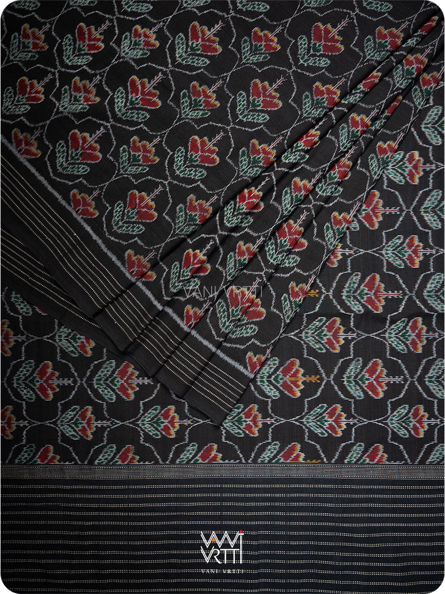 Black Laal Jaba Single Ikat Fine Cotton Saree