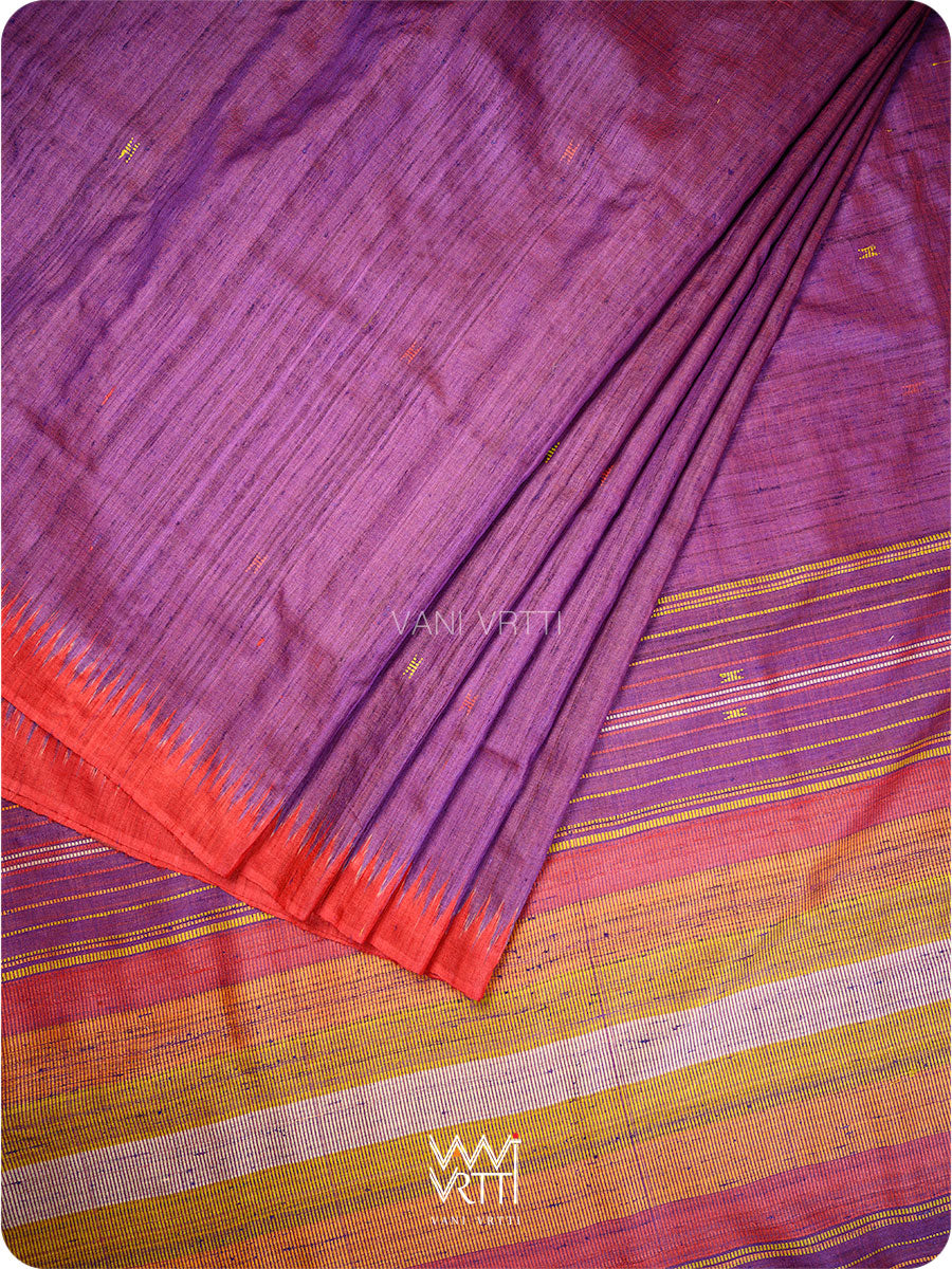Reddish Purple Ganga Jamuna Kondha Handspun Tussar Silk Saree