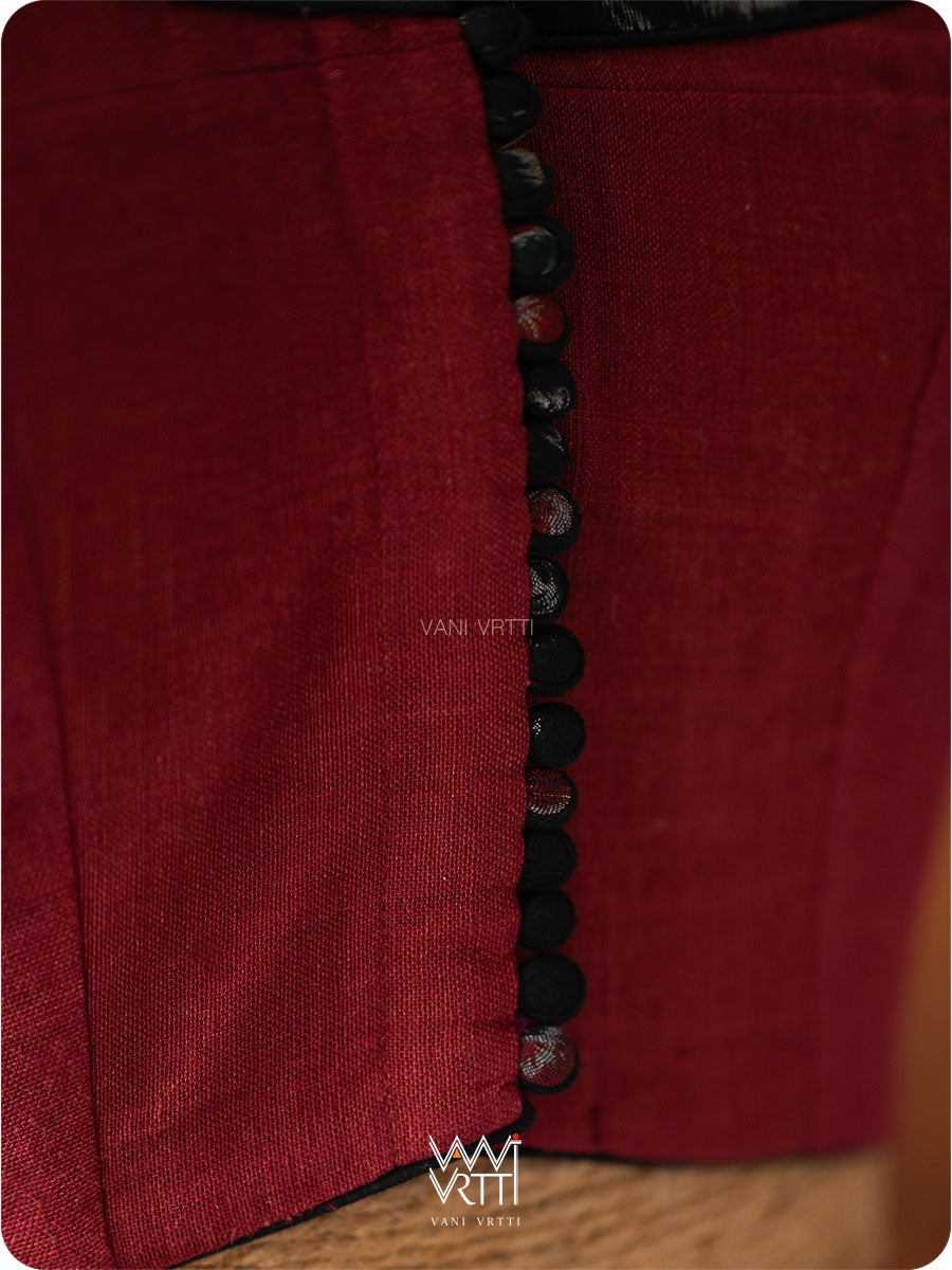 Laal Jaba Cotton Ikat Yoke Madder Kotpad Cotton Blouse
