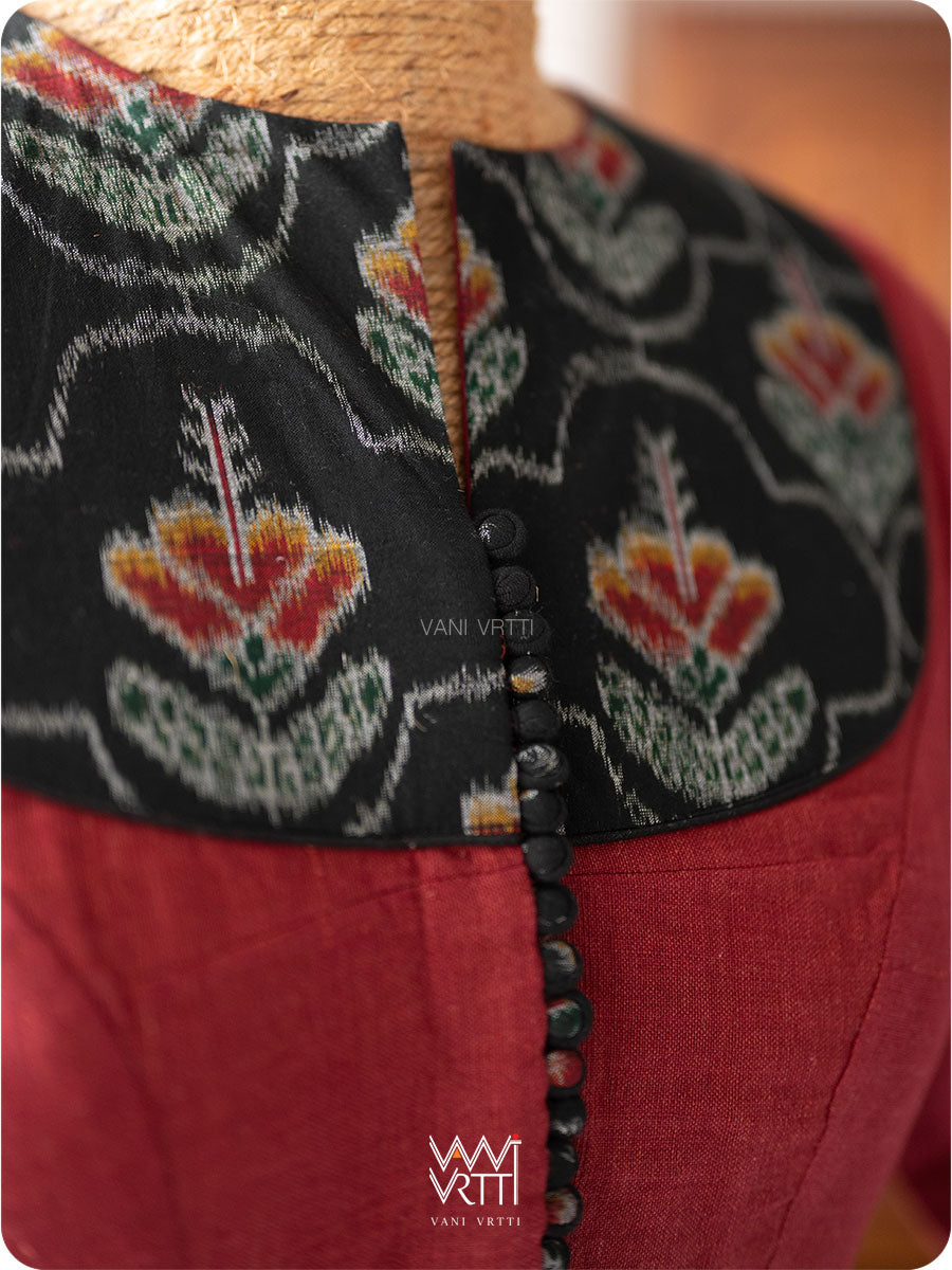 Laal Jaba Cotton Ikat Yoke Madder Kotpad Cotton Blouse