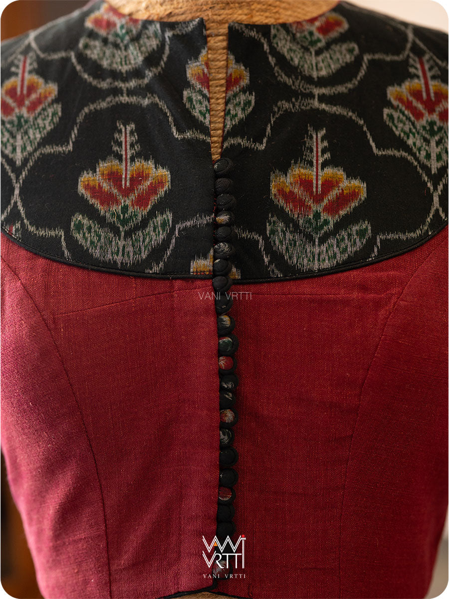 Laal Jaba Cotton Ikat Yoke Madder Kotpad Cotton Blouse