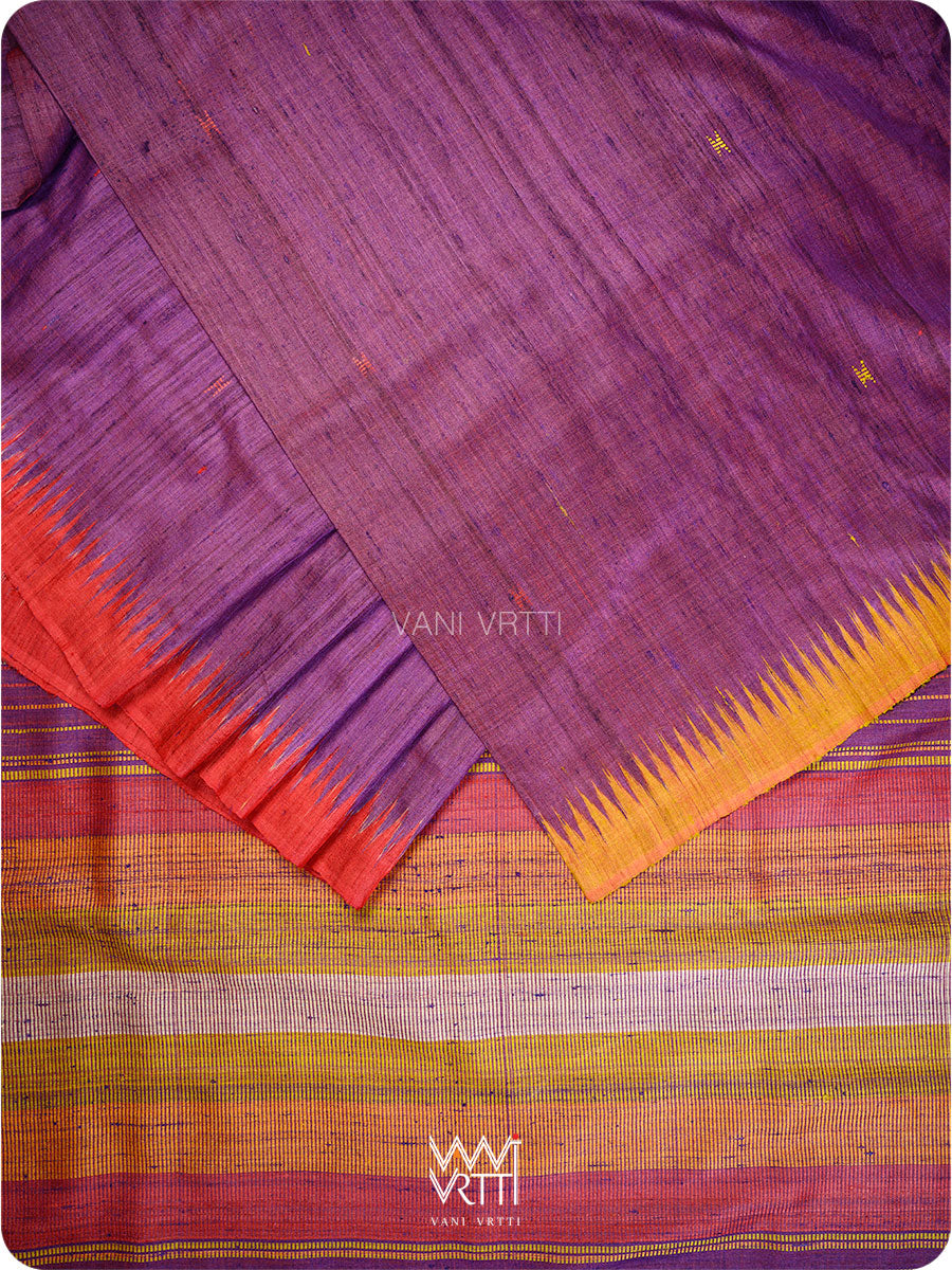 Reddish Purple Ganga Jamuna Kondha Handspun Tussar Silk Saree