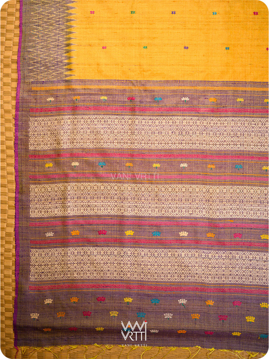 Chikoo Orange Red Purple Anjana Handspun Tussar Silk Saree
