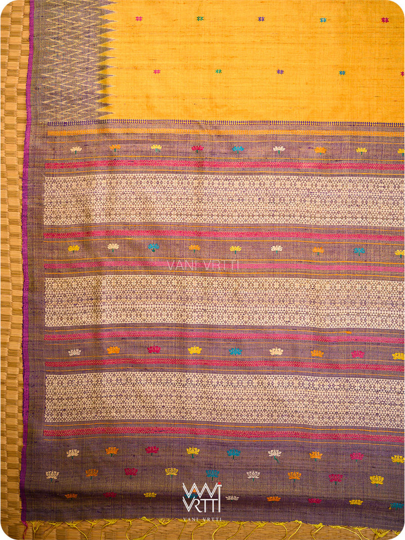 Chikoo Orange Red Purple Anjana Handspun Tussar Silk Saree