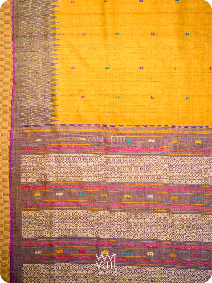 Chikoo Orange Red Purple Anjana Handspun Tussar Silk Saree