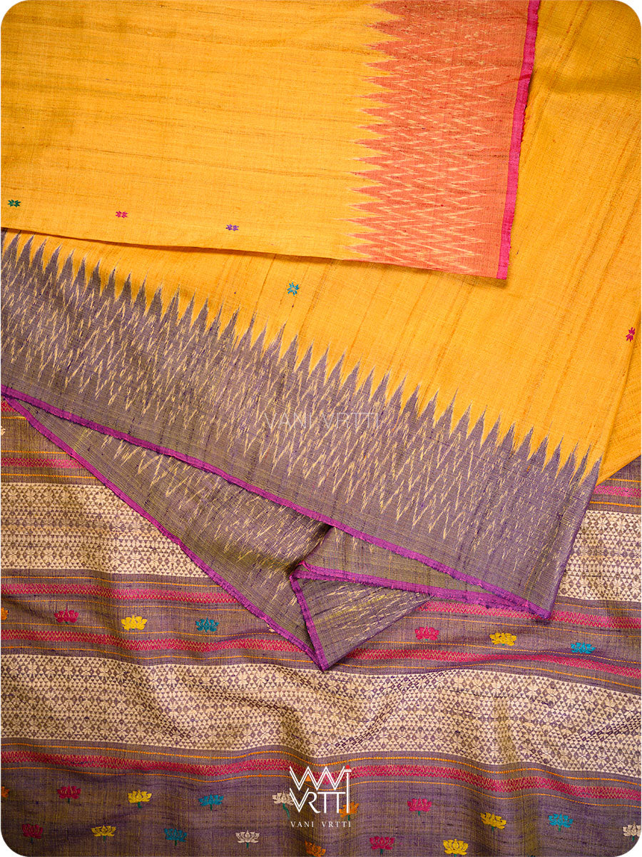 Chikoo Orange Red Purple Anjana Handspun Tussar Silk Saree