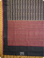Black Small Manira Ikat Handspun Tussar Silk Saree